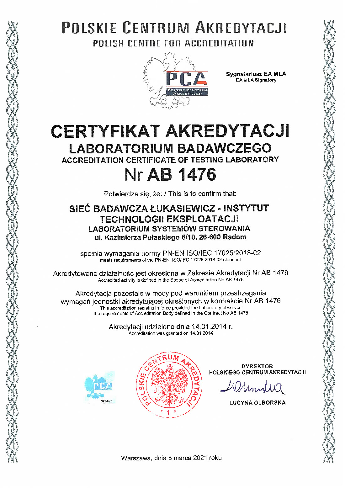 ab 1476 certyfikat
