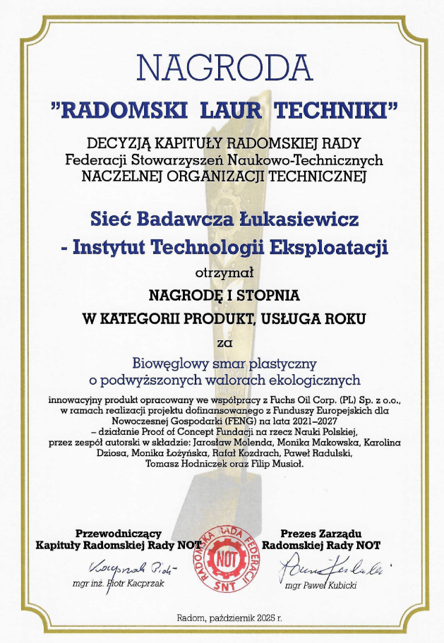 dyplom za otrzymanie lauru techniki